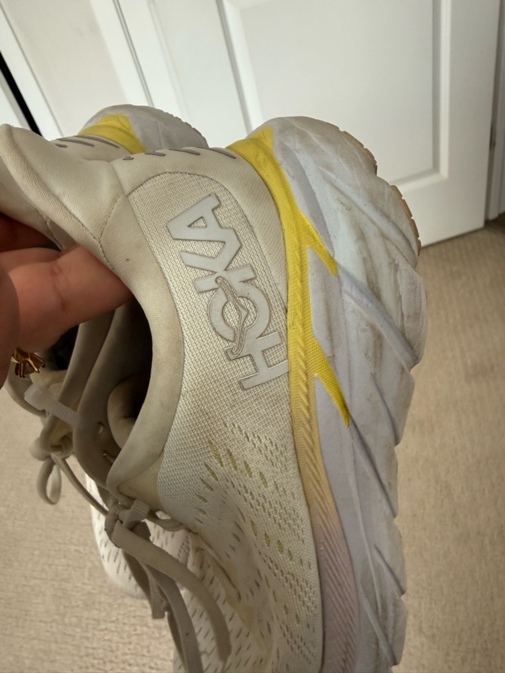Hoka Women's Cream and Yellow Athletic Running Shoes